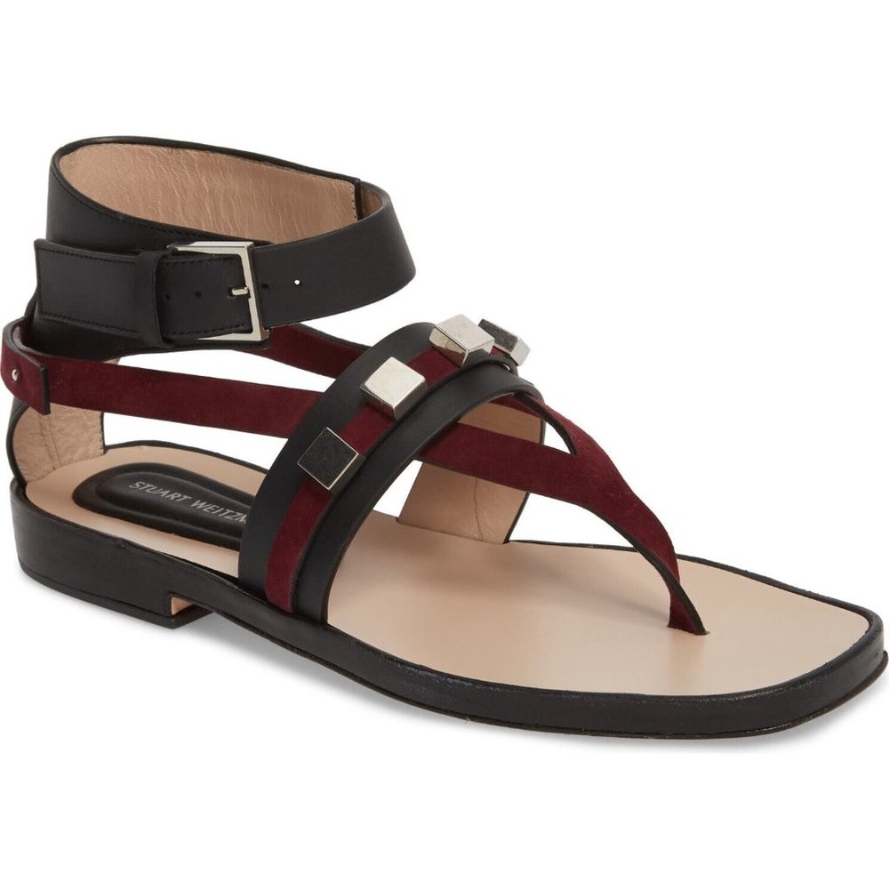 $550 Stuart Weitzman Estrella Sandal GLADIATOR LEATHER SUEDE STUDDED 7.5 (DA16)